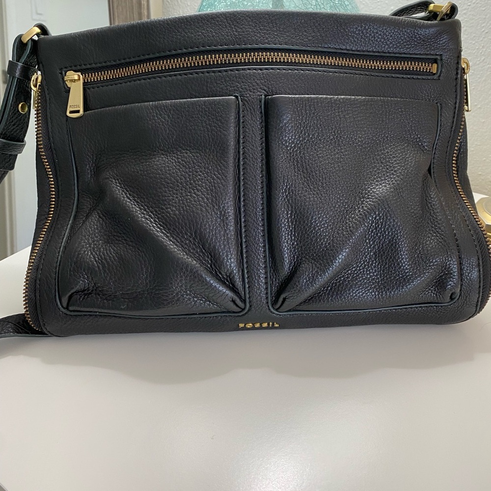 Fossil Black Crossbody Bag with Gold Accents
